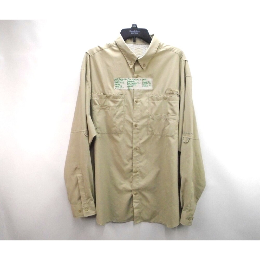 Columbia PFG Super Tamiami II Pro Shirt Men XL Beige Long Sleeve Fishing